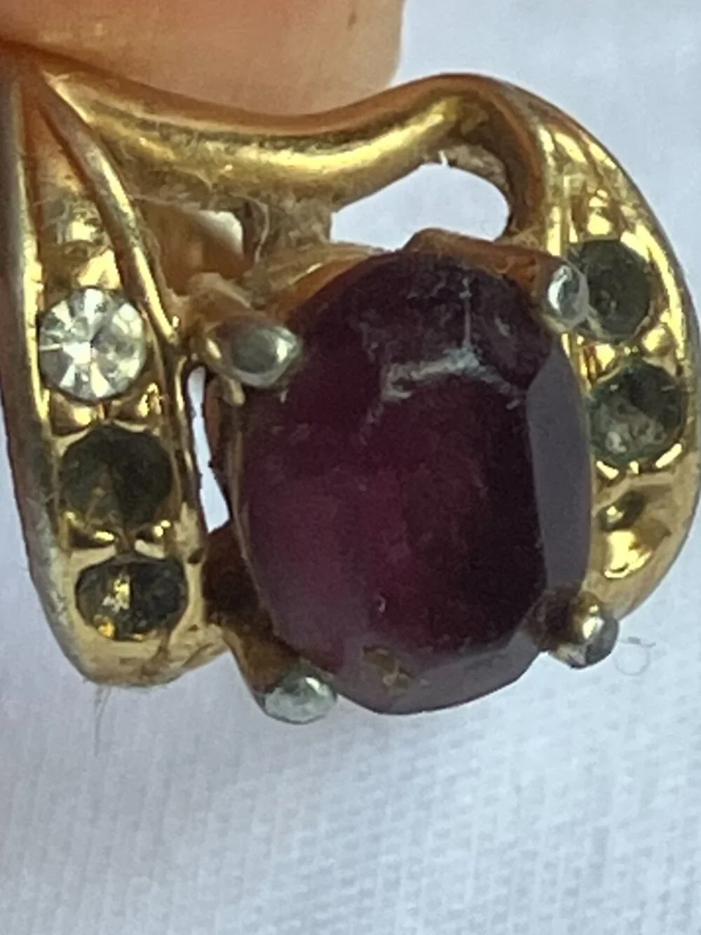 Vintage 925 Gold Vermeil Garnet Bypass Ring Size 9.5 - AS IS / Missing Stones